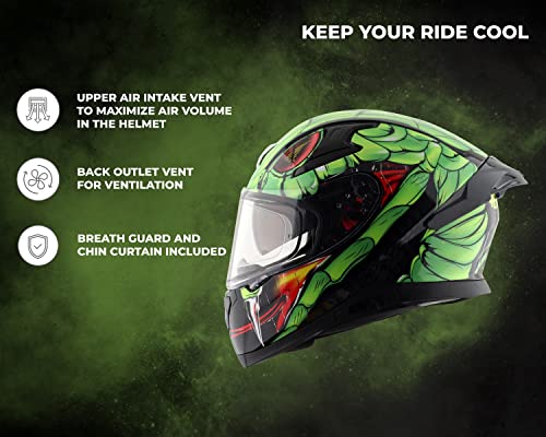Image of Axor Apex Venomous ISI ECE DOT Certified Full Face Dual Visor Helmet for Men and Women with Pinlock Fitted Outer Clear Visor and Inner Smoke Sun Visor Black Neon Green(XL)