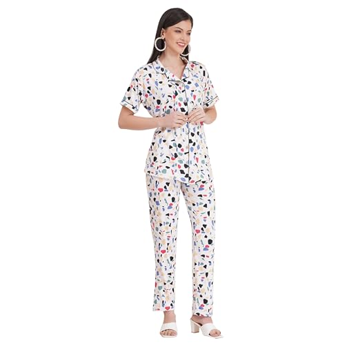 Image of Women's Pure Cotton Top & Pyjama Set - Printed Nightwear and Loungewear, Comfortable Night Suit for Sleep and Relaxation