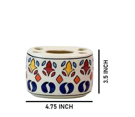 Skywalk Hand Painted Ceramic Bathroom Set of 3 Pieces - Liquid Soap Dispenser, Soap Dish and Brush Holder for Bathroom Décor and Home Gift Set 2