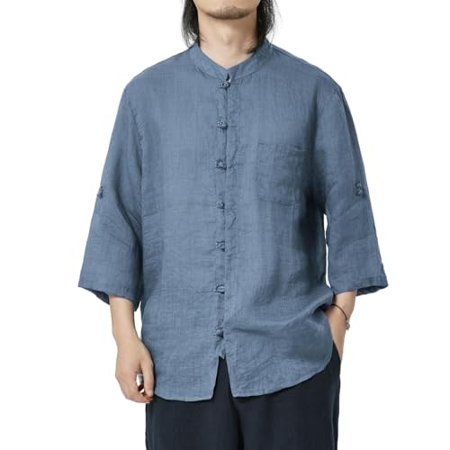 Chemise col mandarin en lin pour homme cherchant un confort ample