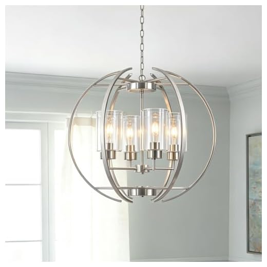 Modern Brushed Nickel Chandeliers Dining Room Lighting fixtures 24" Globe Ceiling Hanging Pendant Lighting Clear Glass Shades for Foyer Bedroom Kitchen Living