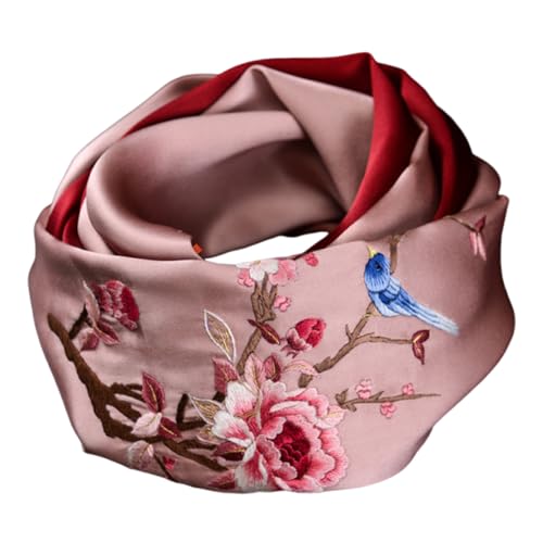 Écharpe florale brodée main en soie de mûrier 1015 d'exception