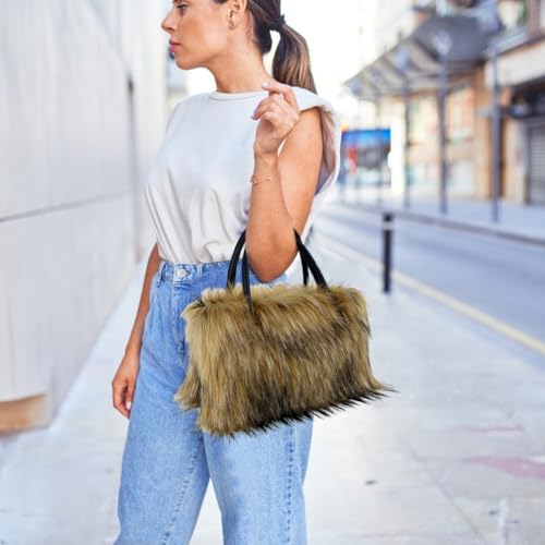 Faux Fur Tote Bag Women's Shoulder Handbags Fluffy Handbags Cute Soft Fluffy Purse Furry Bag for Shopping Working, Black3