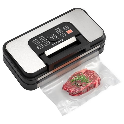 KLAMER Premium Vakuumiergerät für Lebensmittel - Vakuumierer für trockene & feuchte Lebensmittel sowie Sous Vide - doppelte Versiegelungsnaht (silber)
