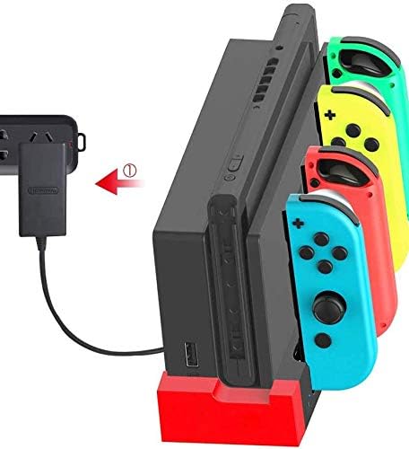 Skywin Joycon Charging Dock- Switch Joycon Charger for 4 Pieces Joycon Controller - No Extra Cord Needed, Plugs Into Dock Base for Power Input Compatible with Nintendo Switch