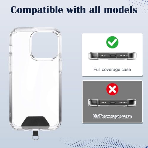 COCASES Handyband Universal mit 2 Pads, Handy Lanyard zum Umhängen mit 2 Stück Patchs, Handygurt aus Nylon kompatibel mit jeden Smartphones, Umhängenband Abnehmbar für meisten Hülle Dunkelschwarz