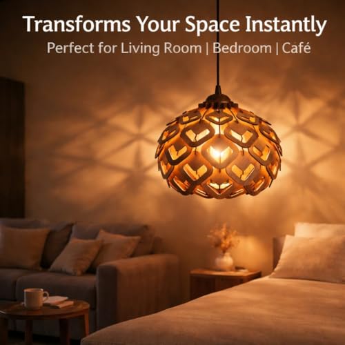 Image of Wood Pinecone Pendant lamp, Wooden Ceiling lamp, Wooden Hanging lamp handicrafted Home decore Chandelier Light (Lotus 1S)