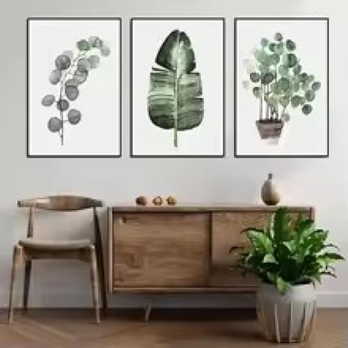 Impression sur toile feuilles vertes pour salon nordique et zen 60x90cm