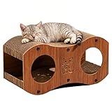 BUKLUKE Kratzmöbel Kratzbrett Katzen, Gebogenes Design Walnuss & Kratzbrett widerstandsfähig zur Krallenpflege Große 53x27x24cm Kratzmöbel für alle Katzen