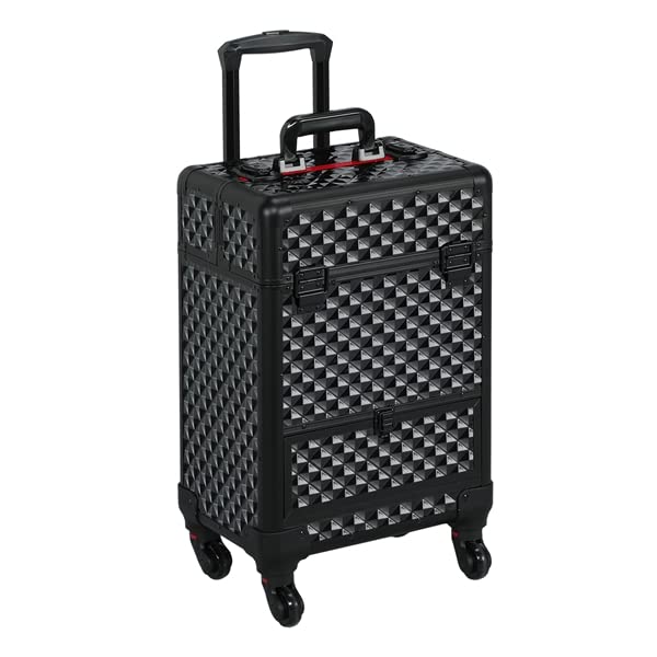 Abician Valise Trolley Professionnelle Valise Cosmétique 3 en 1 Mallette Maquillage Verrouillable avec 1 Tiroir Poignée Télescopique Beauté/Voyage 34,5 × 24 × 55,5 cm Noir