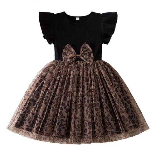 NNJXD Little Girl Casual Leopard Printed Tulle Dress Toddler Girls Kids Clothes 2129 Black Size(6Y) 5-6 Years