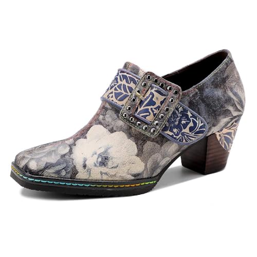 Bottines Mary Jane cuir vintage bohème chic avec talon bloc 40
