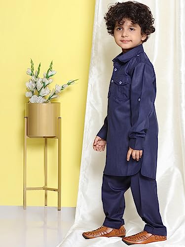 Image of AJ DEZINES Kids Cotton Full Sleeve Solid Black Pathani Suit Set for Boys - Ethnic Wear | Traditional | Festival Wear for boys - Regular Fit