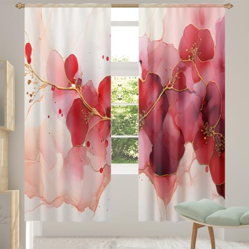 Mexpekil Rideaux semi-transparents, voilage filtrant la lumière à l'aquarelle coquelicot, panneaux de fenêtre légers pour salon, chambre à coucher,...