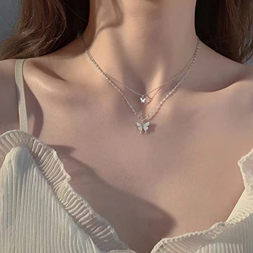 Sora Tuki Silver Butterfly Necklace for Women Layered Rose Gold Butterfly Necklace Gold Butterfly Choker Necklace Butterfly Pendant Necklace Silver Butterfly Jewelry4