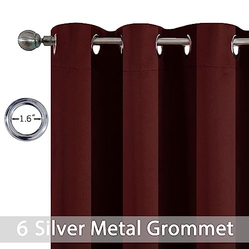 Yakamok Blackout Curtains for Bedroom, Thermal Insulated Blackout Window Curtains with Grommet Top for Living Room- Burgundy Red- 38W x 63L -2 Panels