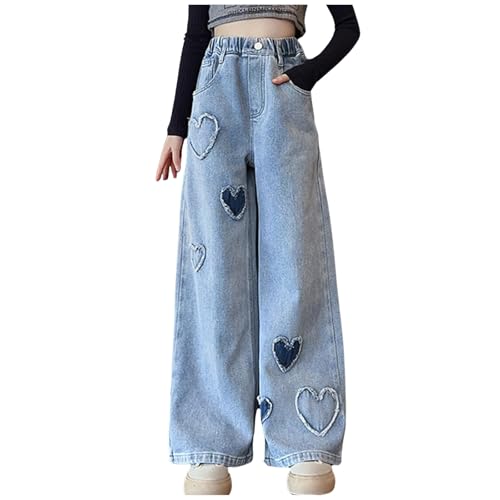 Stylish Girls Casual Wide Leg Jeans with Pockets Elastic Waist Design Lightweight Denim Pants for Everyday