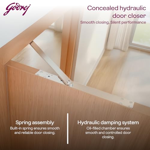 Image of Godrej Door Closer | Concealed Door Closer | Adjustable Power Size 4 | Door Weight Capacity: Upto 85kg | Max Door Width: 1100mm | Hidden Hydraulic in-Door Door Closer | Aluminium Body | 3 Yr Warranty