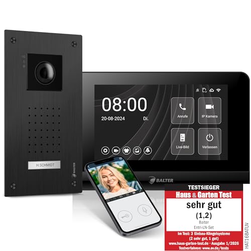 Entri Video Türsprechanlage, Unterputz Türklingel mit Kamera, Smartphone App, 1 Familienhaus, Video Türklingel, 7 Zoll HD-Monitor, Full HD Kamera, Gegensprechanlage mit Türöffner und Klingel 2 Draht