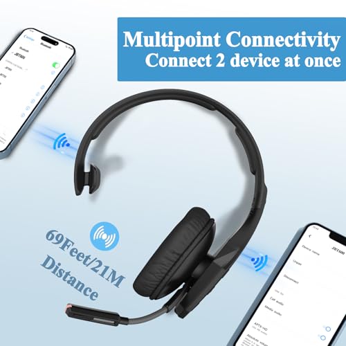 Image of Conambo JBT600 Bluetooth Headset V5.1, Trucker Bluetooth Headset with Three Mic Noise Cancelling & Mute Button, Improved Comfort Wireless Headset 35Hrs Talktime for Cellphone Trucker Home Office