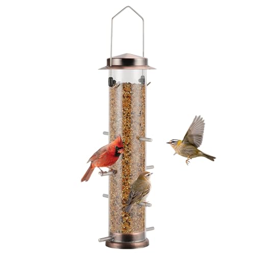 MIXXIDEA Finch - Metal Thistle Seed Feeder with 8 Feeding Ports Nyger Tube Feeder for Outdoor Hanging