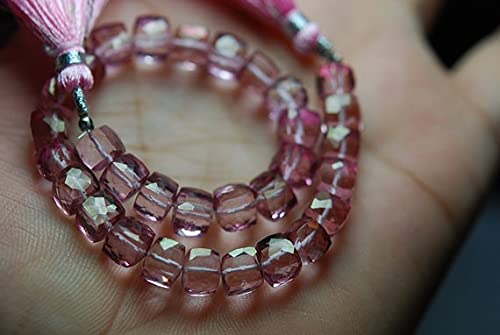 LKBEADS 8 Inches, Mystic PINK Faceted 3DBOX Shape Briolettes 8-9mm