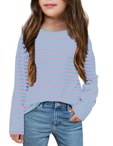 Image of Fanway&EC Girls Casual Long Sleeve T Shirts Basic Crewneck Striped Tunic Blouses Tops