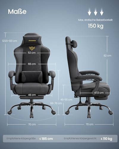 SONGMICS-Gaming-Stuhl-Burostuhl-Schreibtischstuhl-ergonomischer-Gaming-Sessel-Sitzkissen-mit-Federn-Fusstutze-Armlehnen-mit-Synchronmechanik-tintenschwarz-OBG079B01 | Dealmeister.io Alt tag für bilder post titel