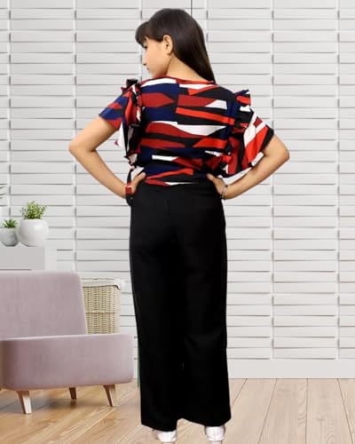 Image of Girls /Kids Printed Floral Designer Top and Palazzo Set Crop Top and Palazzo Set Printed /Fancy Palazzo and top Set for Girls with tie in Waist