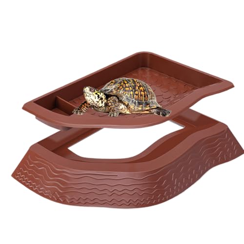 Tortoise Food Dish, Tortoise Tank Accessories, Small Reptile Bath Dish, Reptile Pool for Water, Double-Layer Anti-Lifting Food Bowl for Terrarium, Feeding, Bathing, Soaking, Basking