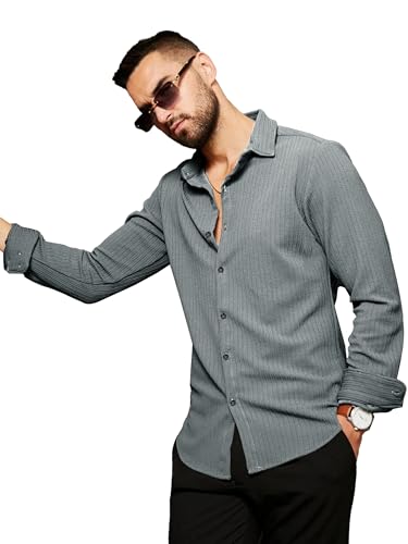 Image of Noble Monk Men's Regular Fit Casual Shirt |Full Sleeve| Polo Neck |Casual Shirts for Men
