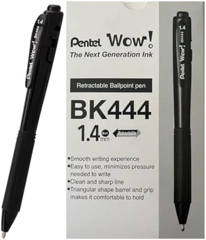 Pentel Wow! Retractable Super Smooth Ballpoint Pen, (1.4mm) Bold Line, Triangular Barrel, Black Ink, 12 Pack image 2