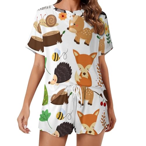 Pyjama femme manches courtes ensemble animaux été respirant