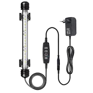 VARMHUS Tauchen Aquarium Licht,Aquarium LED Beleuchtung mit Timer Auto On/Off Dimm-Funktion,3 Lichtmodi Weiß&Blau&Weiß-Blau,10 Helligkeitsstufen optional&3Stufen der Zeitschleifenfunktion 18cm