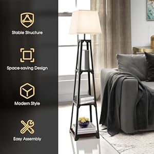 Tangkula Shelf Floor Lamp, 3 Tier Display Floor Lamp with Storage Shelves and Linen Lampshade, Modern Standing Lamp for Living Room Bedroom Office Decor, 62" Tall Corner Shelf Lamp, Black (Square) Tangkula Shelf Floor Lamp 3 Tier Display Floor Lamp with Storage Shelves and Linen Lampshade Modern Standing Lamp for Living Room Bedroom Office Decor 62 Tall Corner Shelf Lamp Black Square