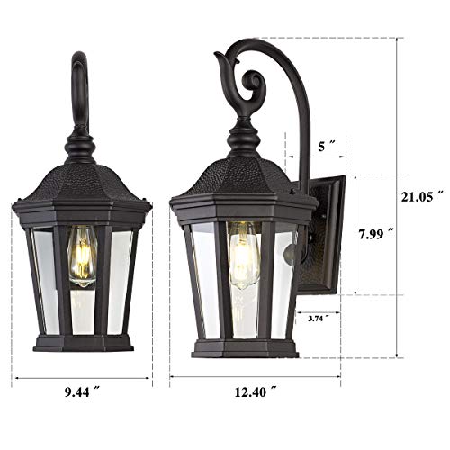 Image of Black Outdoor Wall Lantern, Large Outdoor Porch Light Fixtures