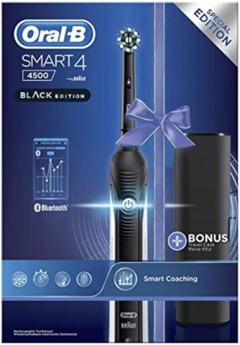 Oral-B Smart 4 4500 - Cepillo de dientes eléctrico recargable, color negro, 2 cabezales, 1 estuche de viaje, 1 cepillo de dientes + 1 pasta de dientes Pro-Expert para un blanqueamiento saludable