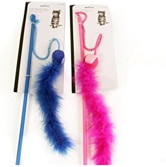Sifcon Cat Ball & Feather Teaser Toy Blue Or Pink Exercise and Play for Cats