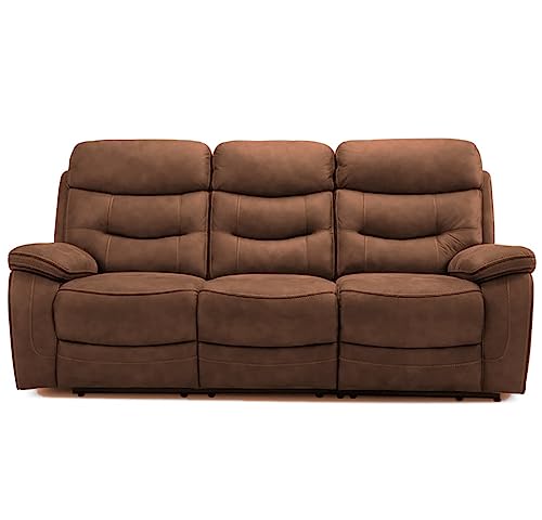 Image of Torque - Joel 3 Seater Fabric Manual Recliner | Recliner Sofa /Chair for Living Room, Bedroom, Office (Brown) | 1 Year Warranty