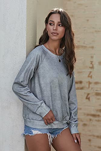 Dokotoo Womens Winter Ladies Loose Fit Crewneck Long Sleeve Tops Casual Plain Tops Blouses Fashion T-Shirts Thin Pullover Sweatshirt Grey Large #TOP3