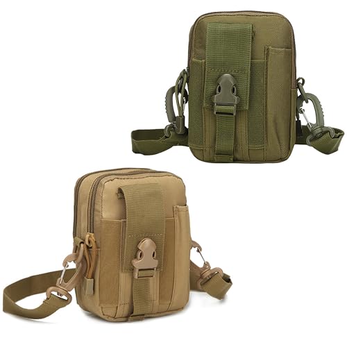 Image of Kraptick Multi-Purpose Water Resistant Waist Bag with Dual Compartment, Waist Bag Mobile Phone Holder, Waist Pack for Men, Women Camping Hiking Pouch (Army Green & Beige) (Combo of 2)