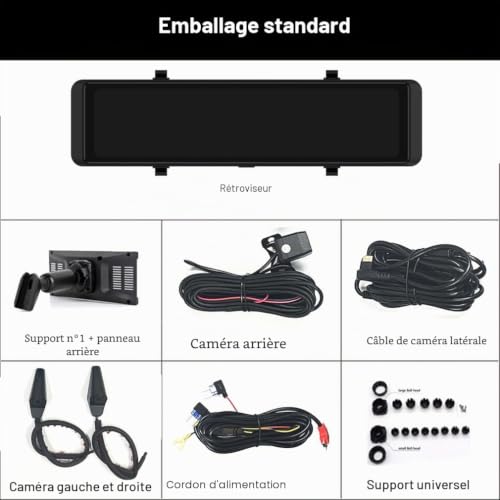 Caméra de voiture 4K panoramique à 360 degrés avant gauche et droite arrière 4K + 1080P + 1080P + 1080P + 1080P avec application WiFi, ADAS BSD 12" spécialement conçue pour rétroviseur – vue 8