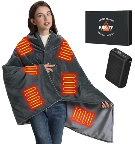 KSFJZF Battery Heated Blanket with 20000mAh Power Bank, Fast Heating Electric Throw Blanket, 59' x...