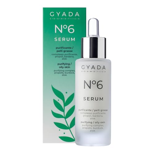 GYADA COSMETICS, Siero Viso N.6 Purificante, ad Azione Antimicrobica, Seboregolatore, per Pelli Grasse, Acneiche ed Impure, a Base di Propoli, Aloe Vera e Vitamina E, 30 ml