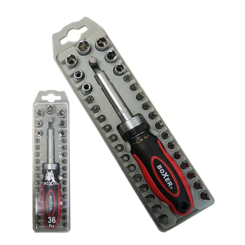 Boxer C36 Premium 36 Piece Sockets, Bits, And Ratchet Screwdriver Tool Kit, Sae Standards, Torx, Includs Secure Cling Tight Hard Case, Portable, Convenient #TOP22