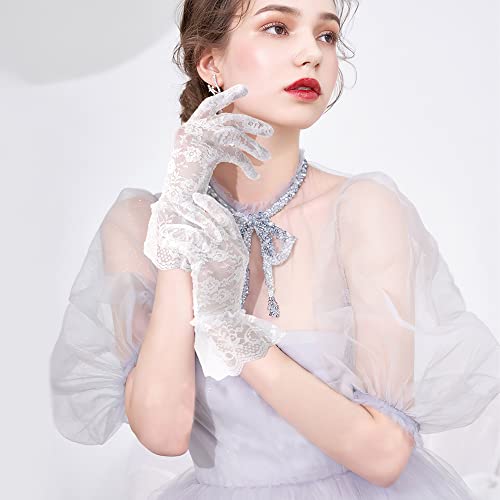 image for QPIXVB White Lace Gloves,Lace Gloves Women,Lace Gloves for Women Tea P