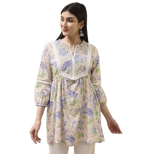 Image of BIBA Women Cotton Straight Fit A Line Printed Kurti