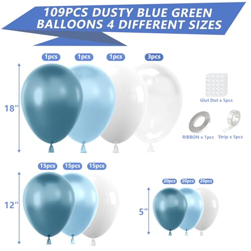 Image of YAOWKY Dusty Blue and White Balloons Garland Arch Kit,111pcs 18 12 5 Inch Light Blue White and Clear Latex Balloons for Baby Shower Birthday Wedding Bridal Shower Graduation Party Decorations