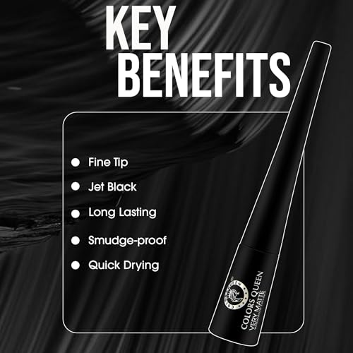 Image of COLORS QUEEN Very Matte Eyeliner | Quick Drying, Long Lasting Liquid Eyeliner | Fine Tip for Precise Application | Smudge Proof, Waterproof for Eye Makeup (Black, 5ml)