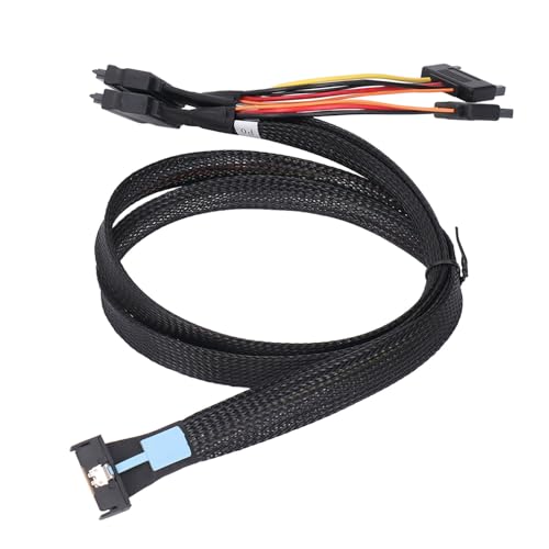 SAS 8i 74P to 2 X SFF 8639 Data Cable, Superior Silver Plated OFC and Aluminum, PCIE 5.0 Server Cable with 15P Power, for Server Workstation